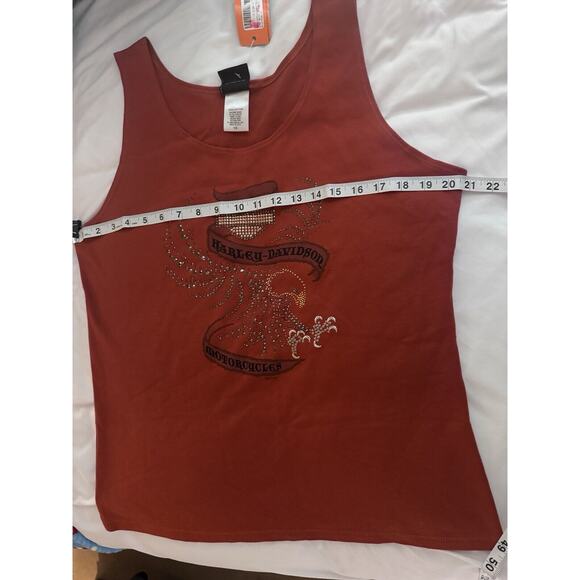 Harley Davidson Tank Top Wom 1X Red Orange Eagle Rhinestone 2007 Killer Creek GA - Picture 10 of 13